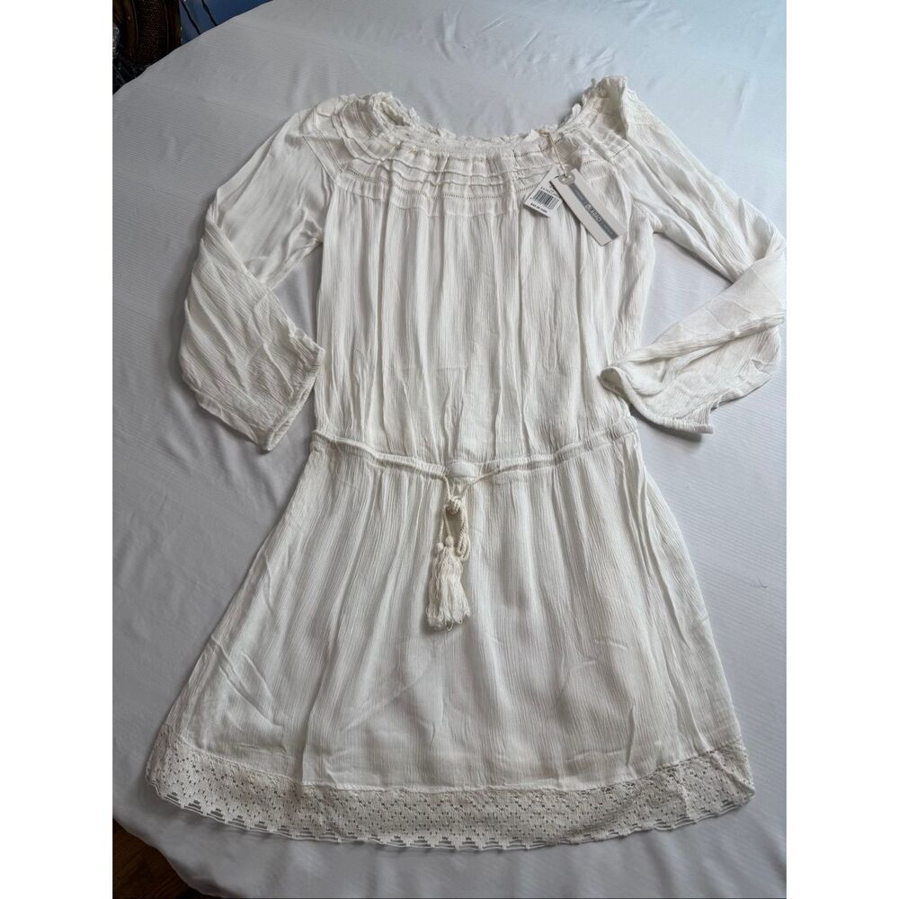 NWT Lagaci Off The Shoulder White Boho Peasant Lace Trim Dress Size XL New